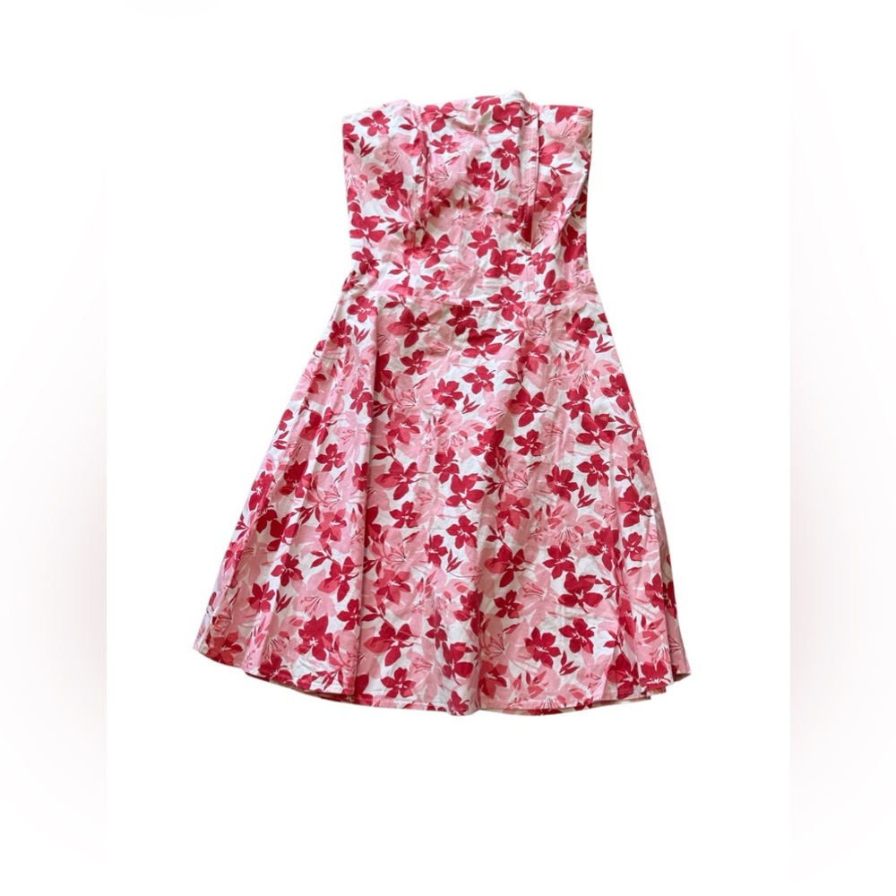 Chesley Strapless Floral Dress Medium Pink Red Fit & Flare Vintage - Picture 2 of 4